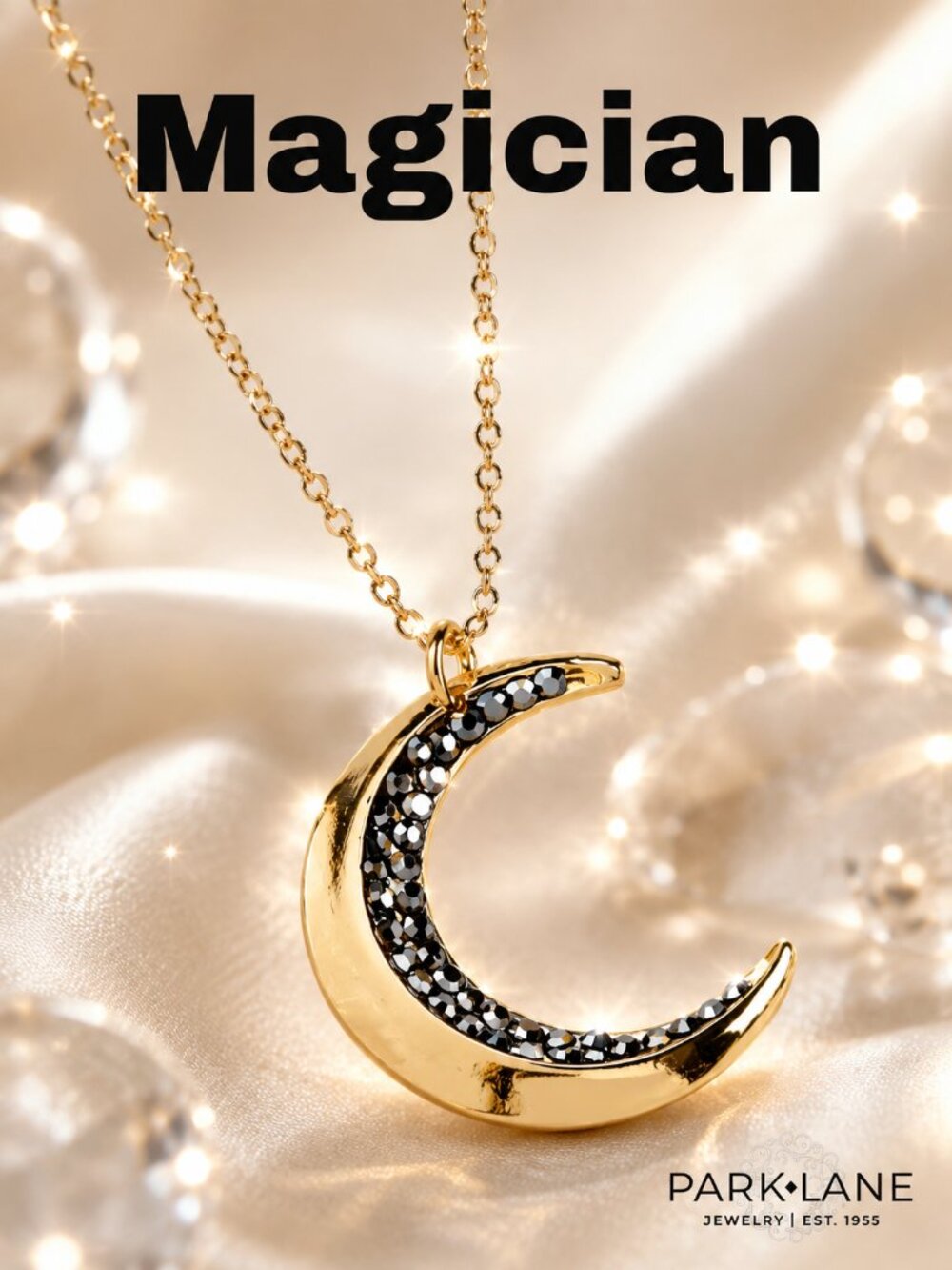 Park Lane NWT Magician Crescent Hematite Moon Pendant Necklace